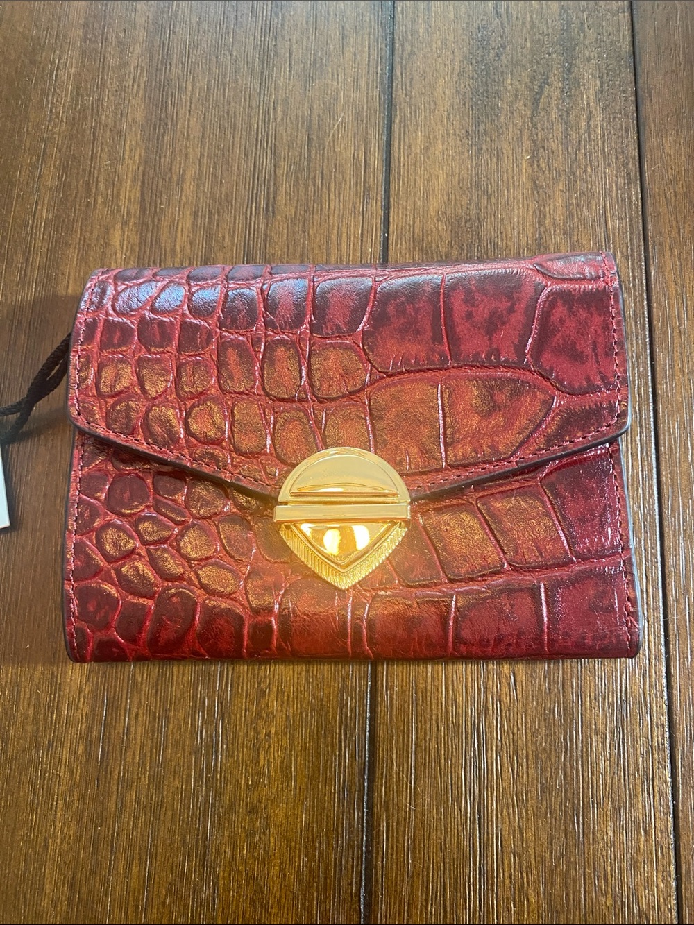 ANTONIO MELANI Red Croc-Embossed Wristlet Clutch with Gold Hardware